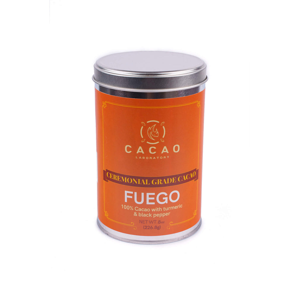 Ceremonial Cacao - Element Feuer: Entfachen Sie Ihre Leidenschaft mit Kurkuma und schwarzem Pfeffer (350 g Dose - granuliert)